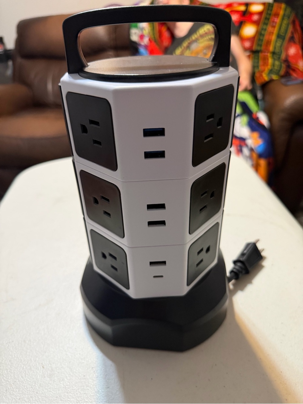 Vertical Tower Power Strip with USB Ports - White & Black